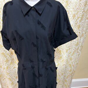 Lafayette148 Fringed Dash Cotton Shirtdress In Black